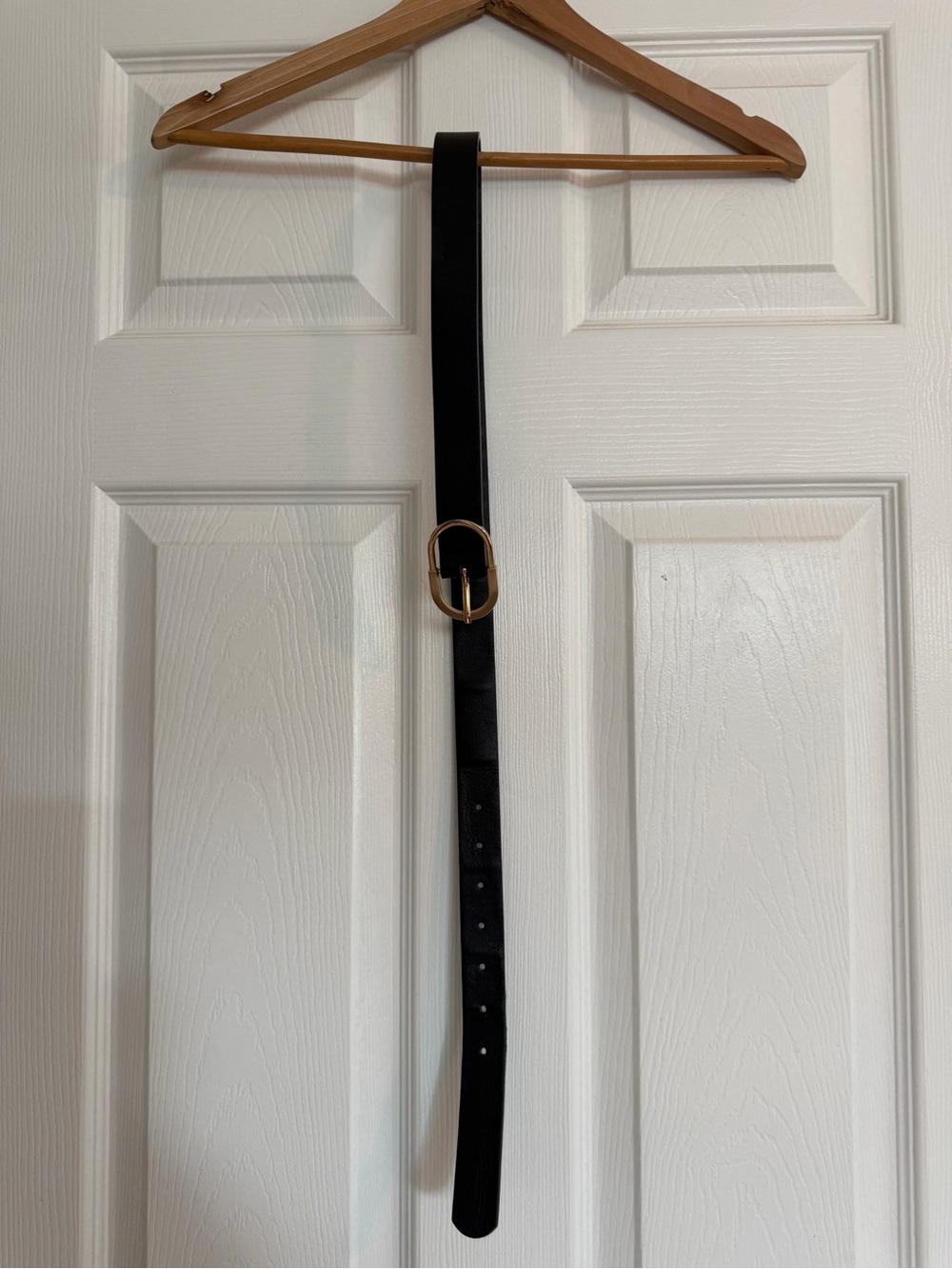 Classic Black Leather Belt with Oval Gold Buckle